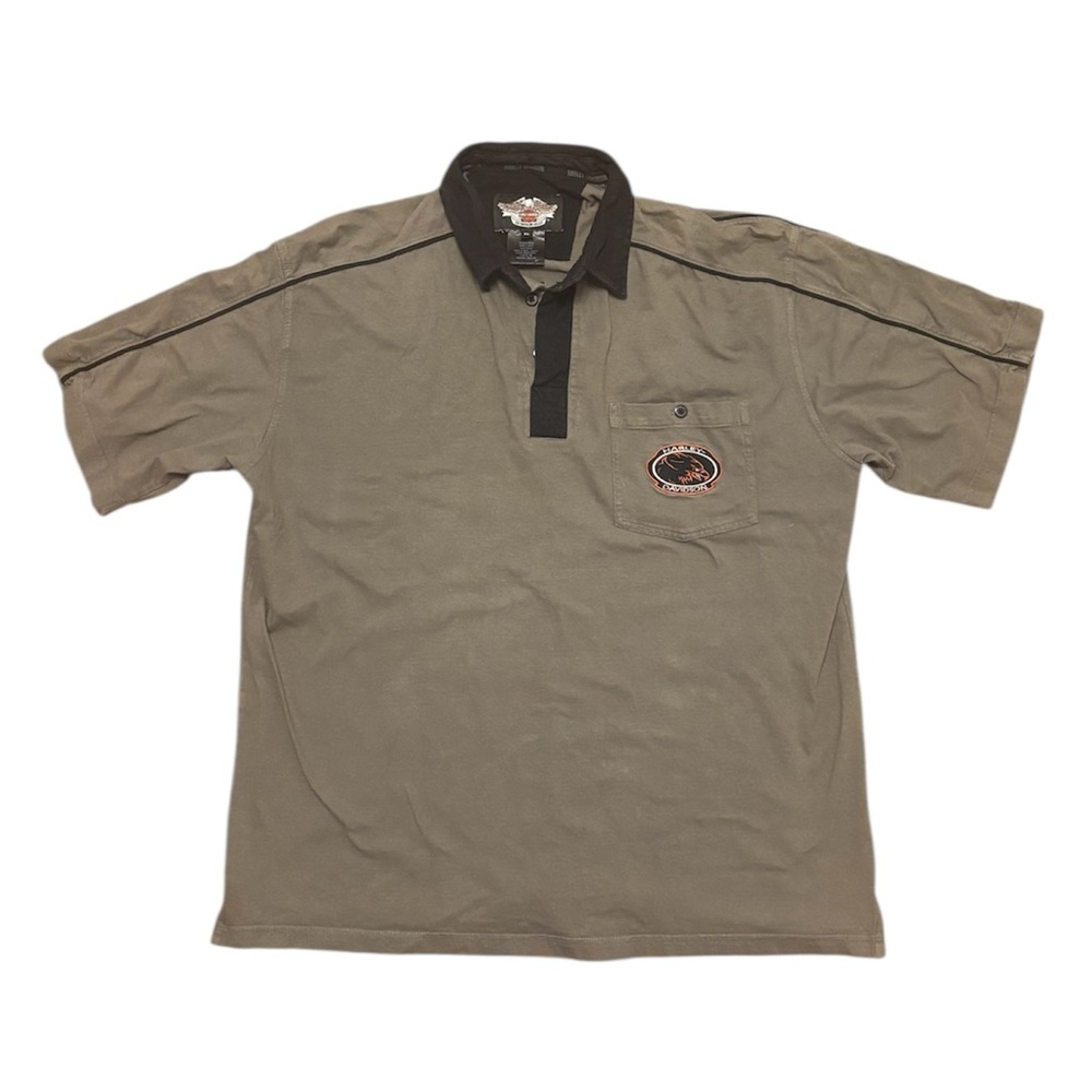 Harley Davidson Vintage Men's Polo Shirt Olive Embroidered Buttons - XL